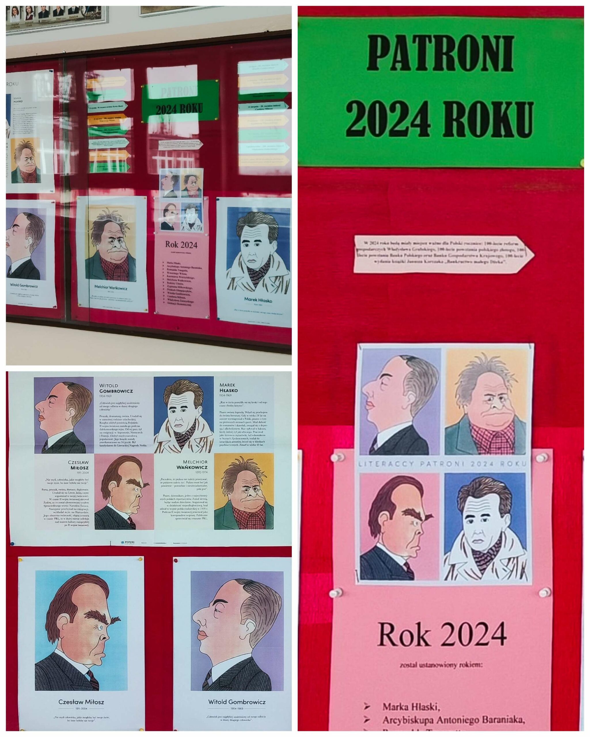 Wystawa w bibliotece szkolnej o Patronach 2024 r.